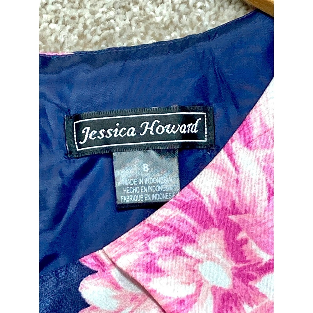 Jessica Howard Floral Fit & Flare Dress Womens 8 Navy Pink Summer Spring Party - Picture 6 of 12